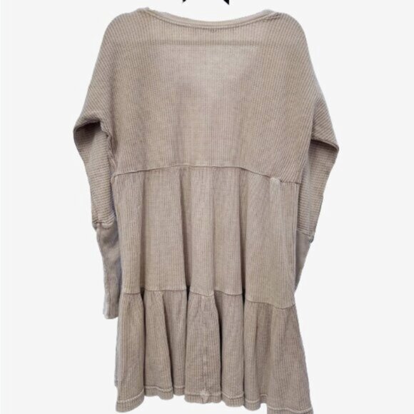 Free People FP One Jolene Thermal Henley Tier Mini Dress Boho oversized Sand S - Picture 6 of 9